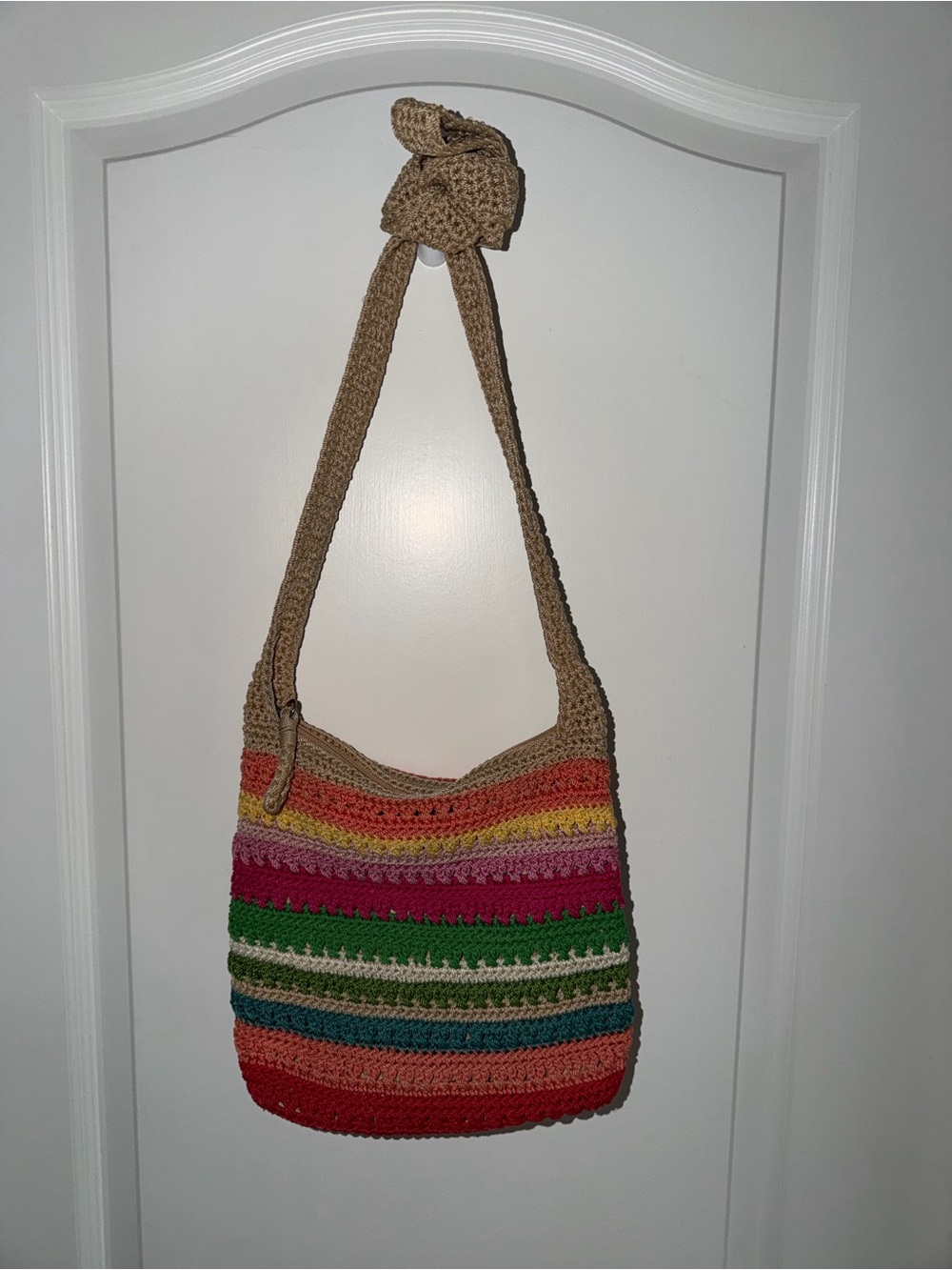 The Sak Crochet Hobo Shoulder Bag Multicolor Striped Knit Boho Festival Hippie
